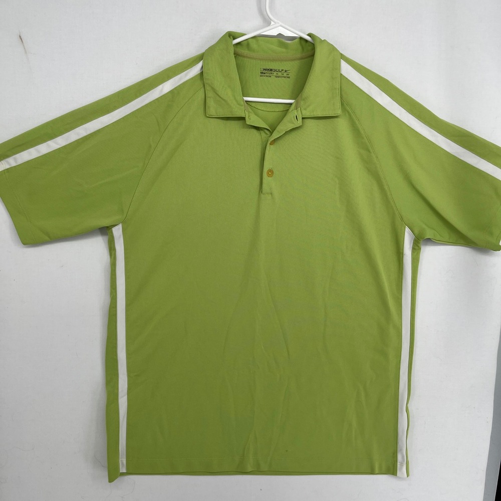 Nike Golf Fit Dry Polo Shirt Mens XL Lime Green White Stripe Short Sleeve 3354